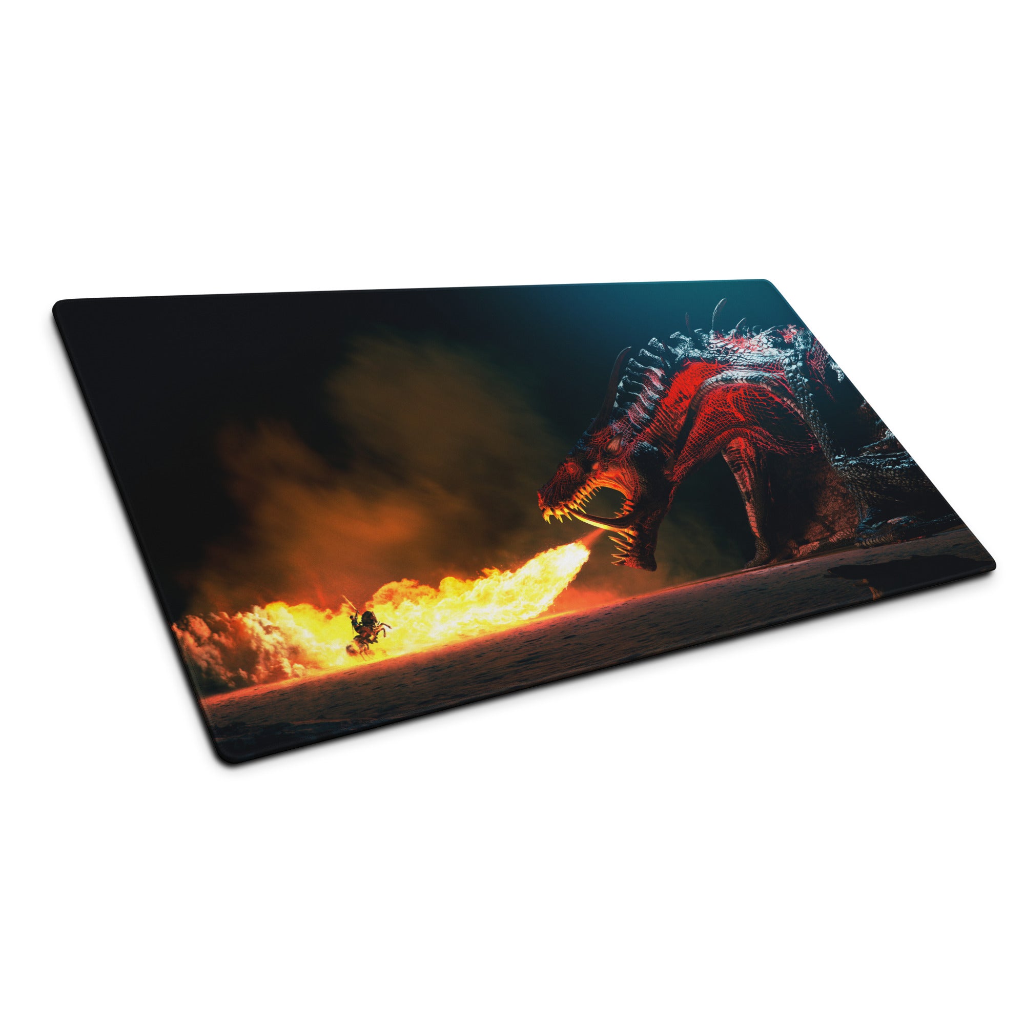 Dragon Fire Gaming Mouse Pad Dark Blue Orange Large Desk Mat For PC And Console Setup Epic Fantasy Artwork