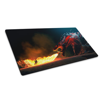 Dragon Fire Gaming Mouse Pad Dark Blue Orange Large Desk Mat For PC And Console Setup Epic Fantasy Artwork