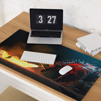 Dragon Fire Gaming Mouse Pad Dark Blue Orange Large Desk Mat For PC And Console Setup Epic Fantasy Artwork