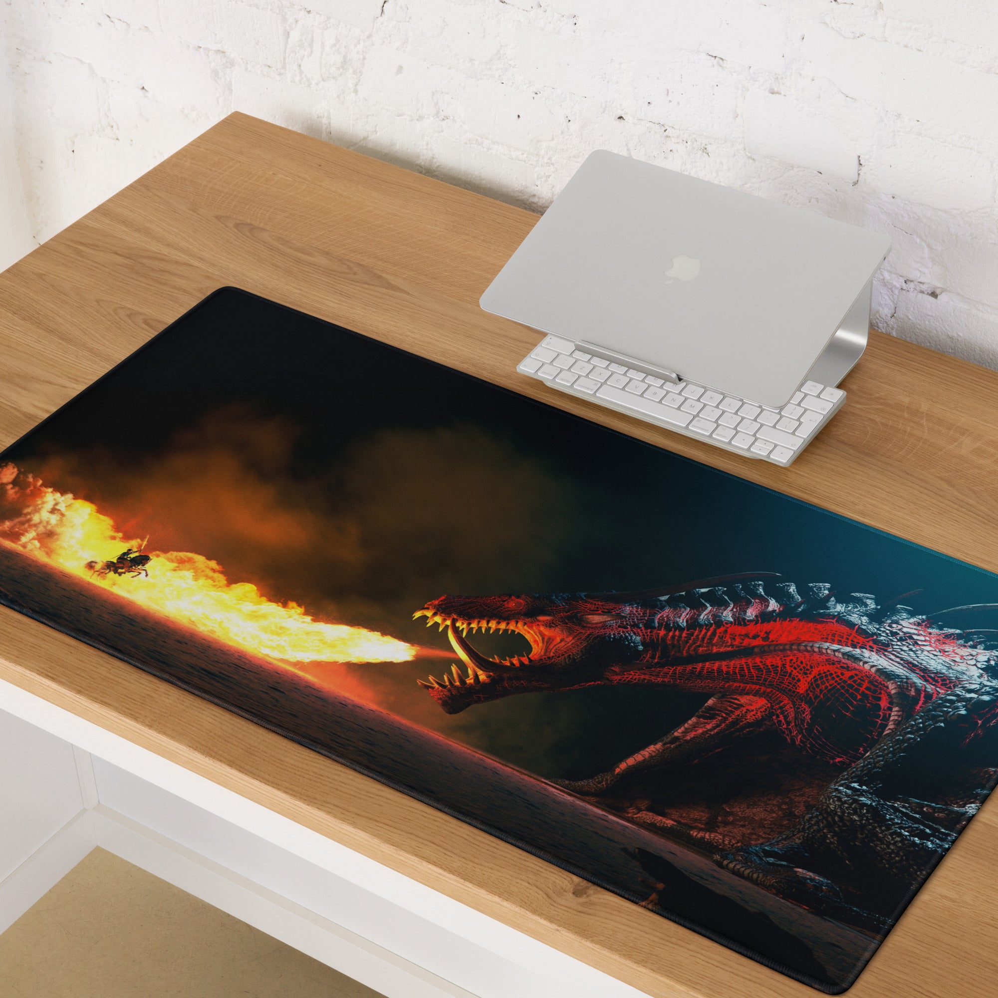 Dragon Fire Gaming Mouse Pad Dark Blue Orange Large Desk Mat For PC And Console Setup Epic Fantasy Artwork