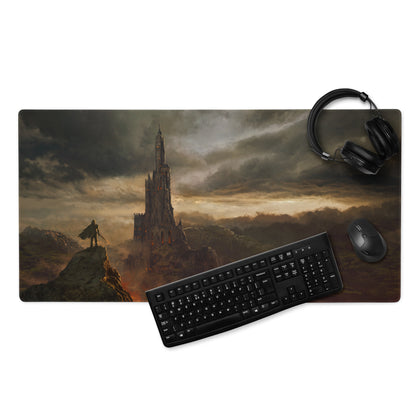 Gaming Mouse Pad Black Gray Large For Desktop Setup Epic Dark Fantasy Castle Style Non Slip Edge Stitching