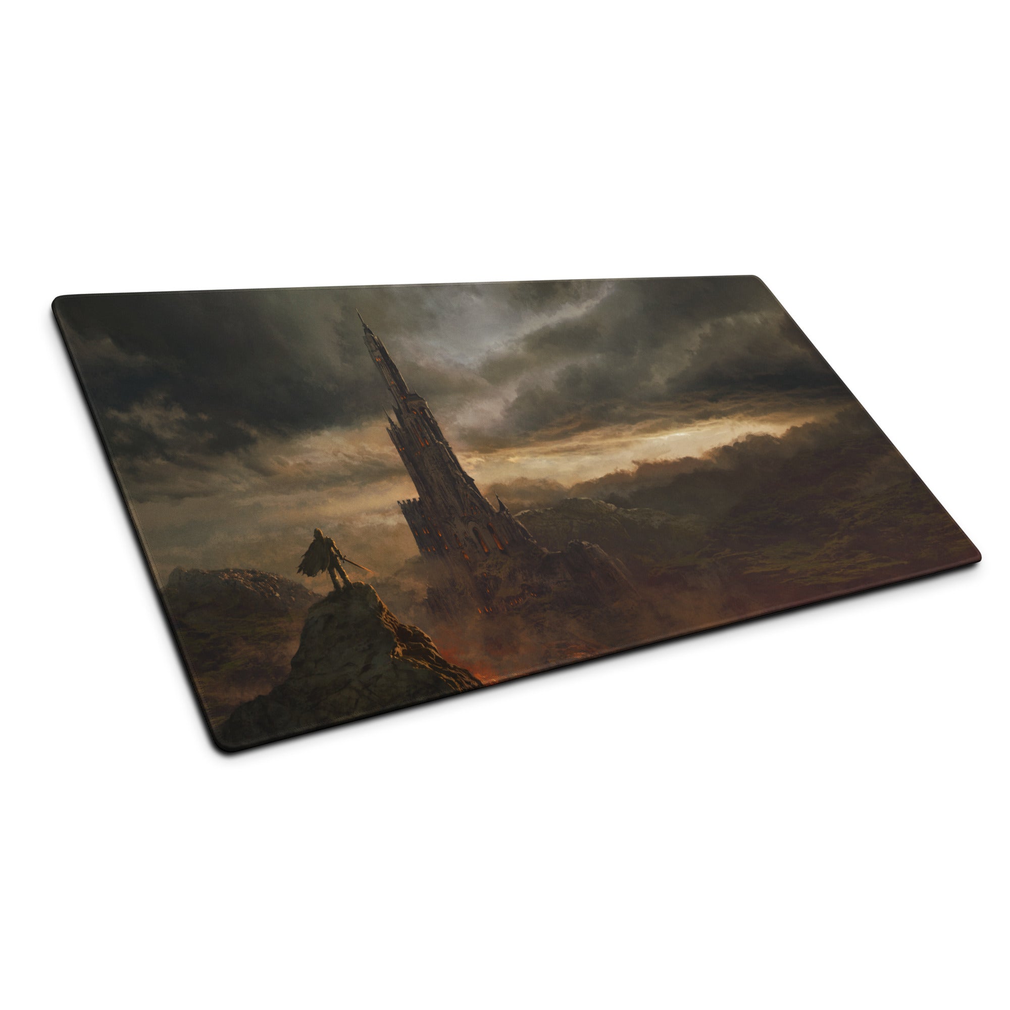 Gaming Mouse Pad Black Gray Large For Desktop Setup Epic Dark Fantasy Castle Style Non Slip Edge Stitching
