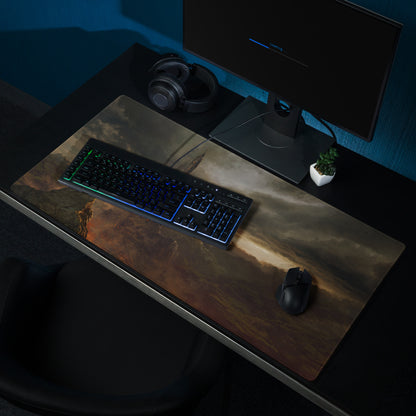 Gaming Mouse Pad Black Gray Large For Desktop Setup Epic Dark Fantasy Castle Style Non Slip Edge Stitching