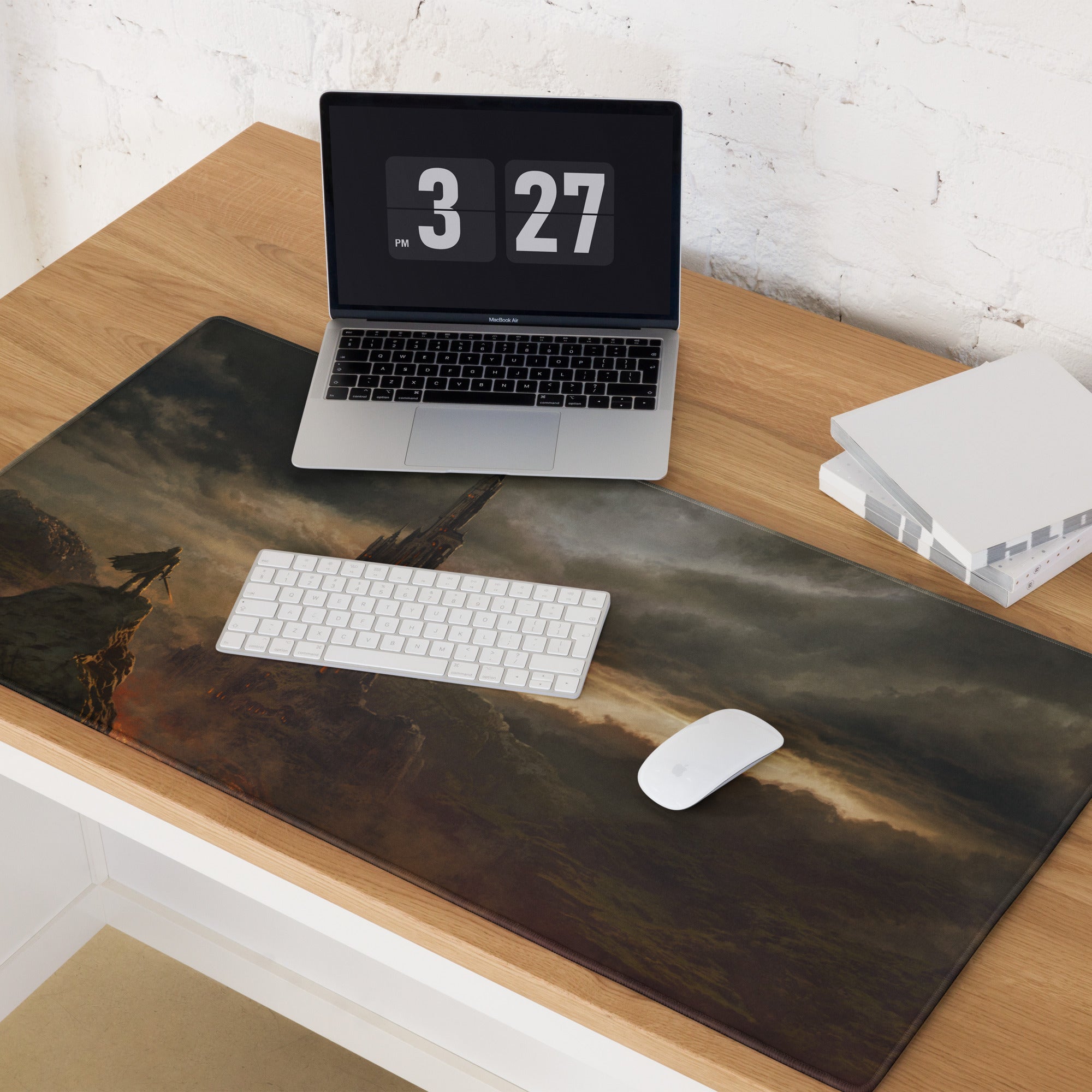 Gaming Mouse Pad Black Gray Large For Desktop Setup Epic Dark Fantasy Castle Style Non Slip Edge Stitching