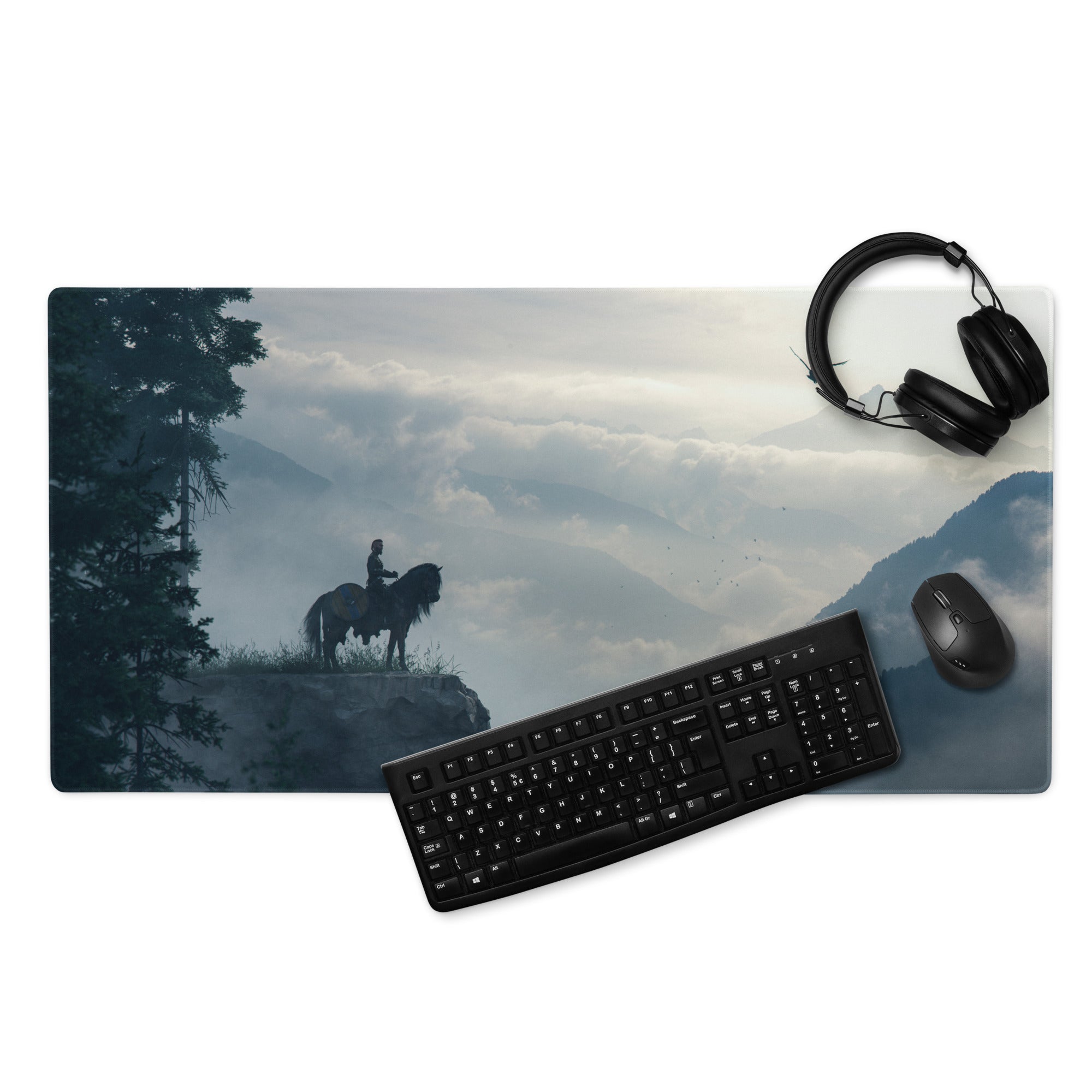 Gaming Mouse Pad Blue Mountain Landscape For Gaming Desk Non Slip Edge Stitching Large Moody Cinematic