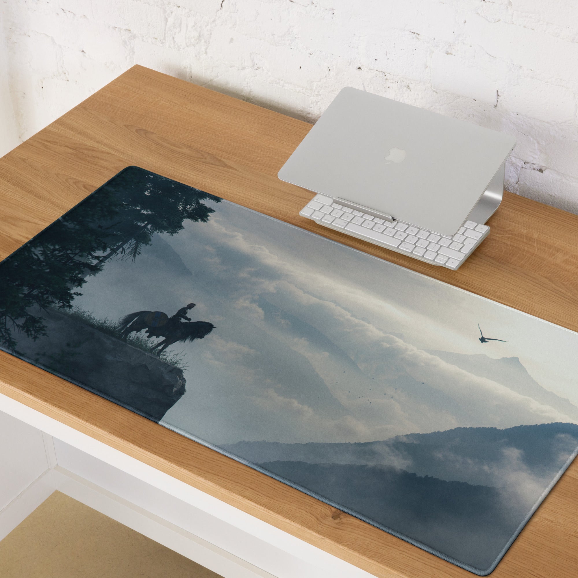 Gaming Mouse Pad Blue Mountain Landscape For Gaming Desk Non Slip Edge Stitching Large Moody Cinematic