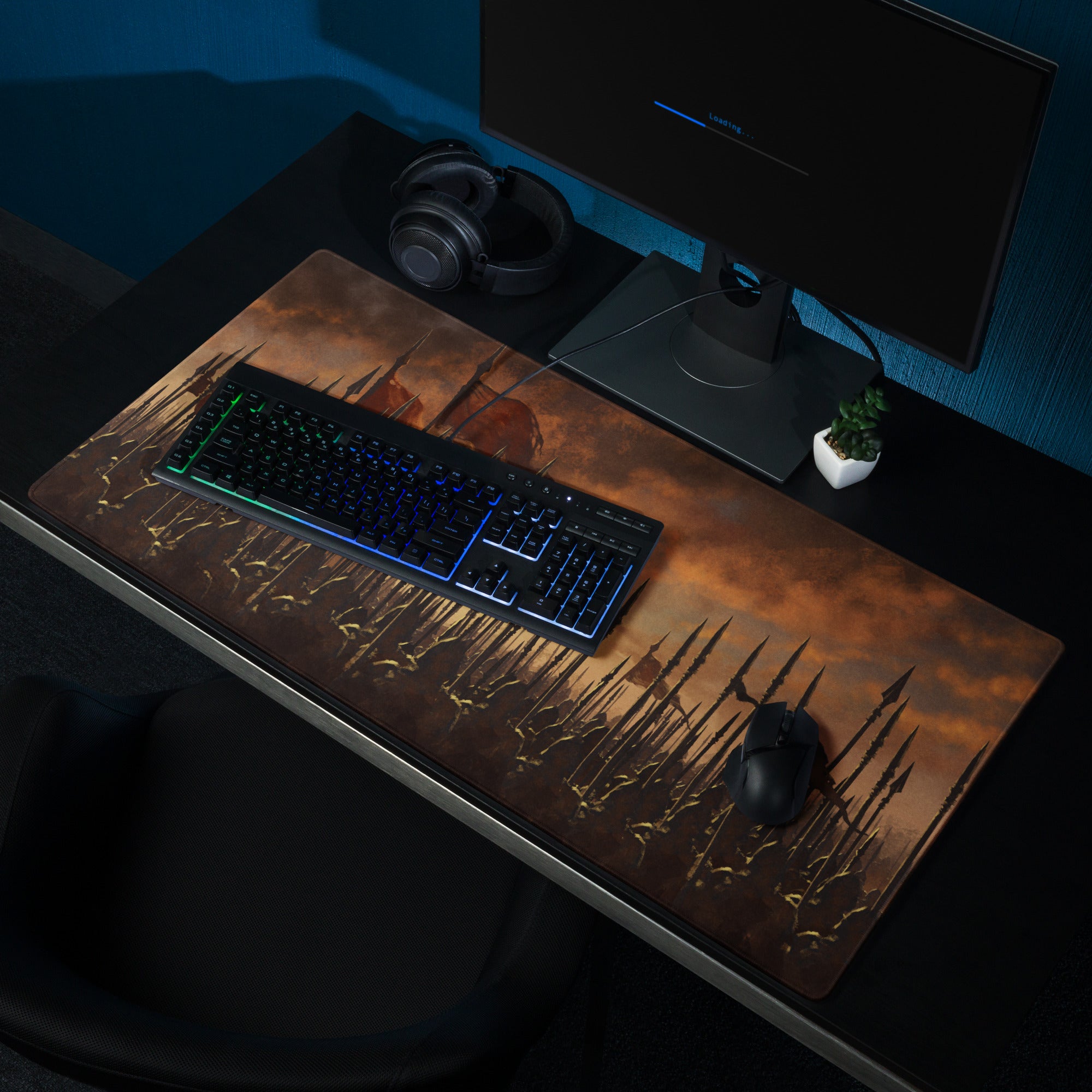 Gaming Mouse Pad Burnt Orange And Black For Gaming Desk Epic Fantasy Battlefield Digital Art