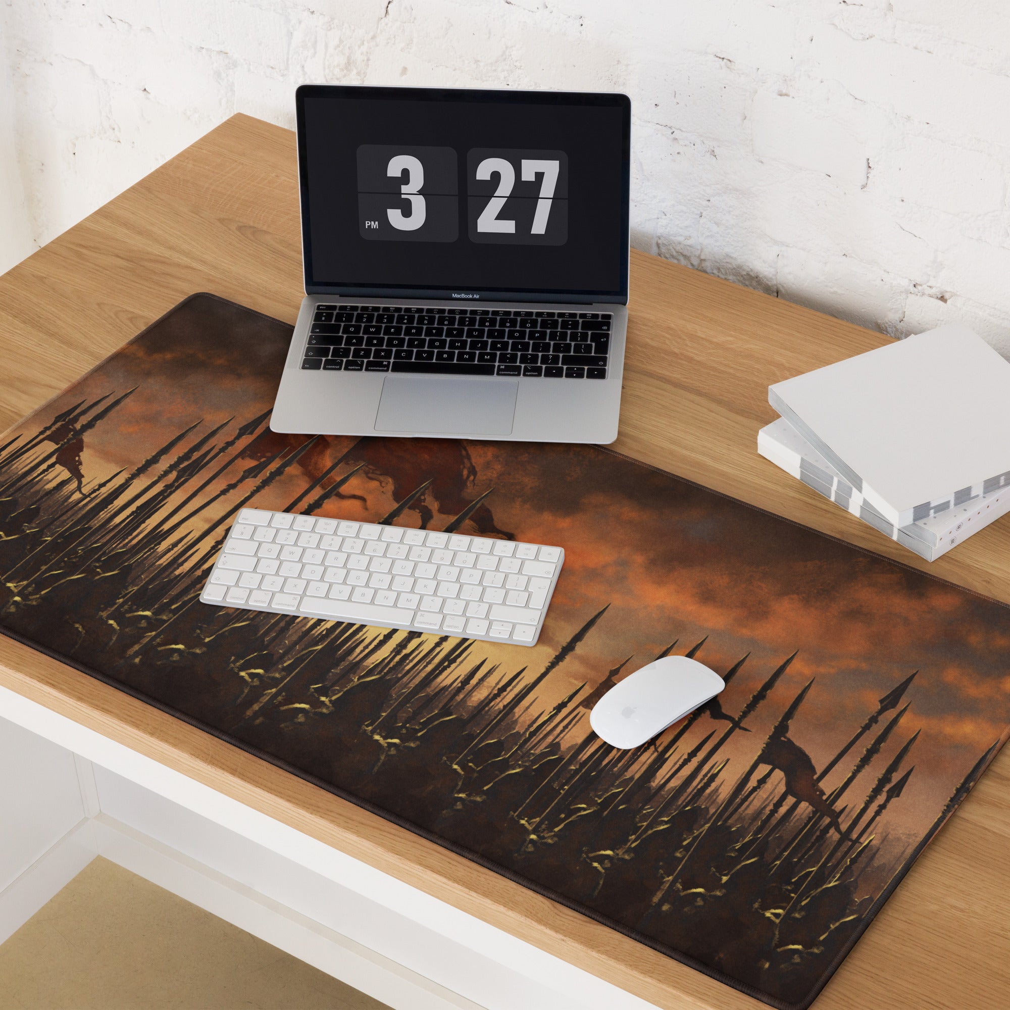 Gaming Mouse Pad Burnt Orange And Black For Gaming Desk Epic Fantasy Battlefield Digital Art