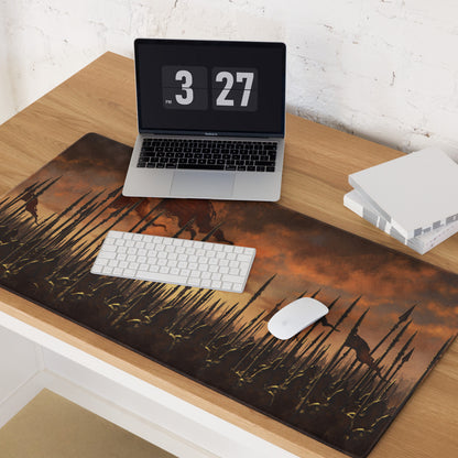 Gaming Mouse Pad Burnt Orange And Black For Gaming Desk Epic Fantasy Battlefield Digital Art