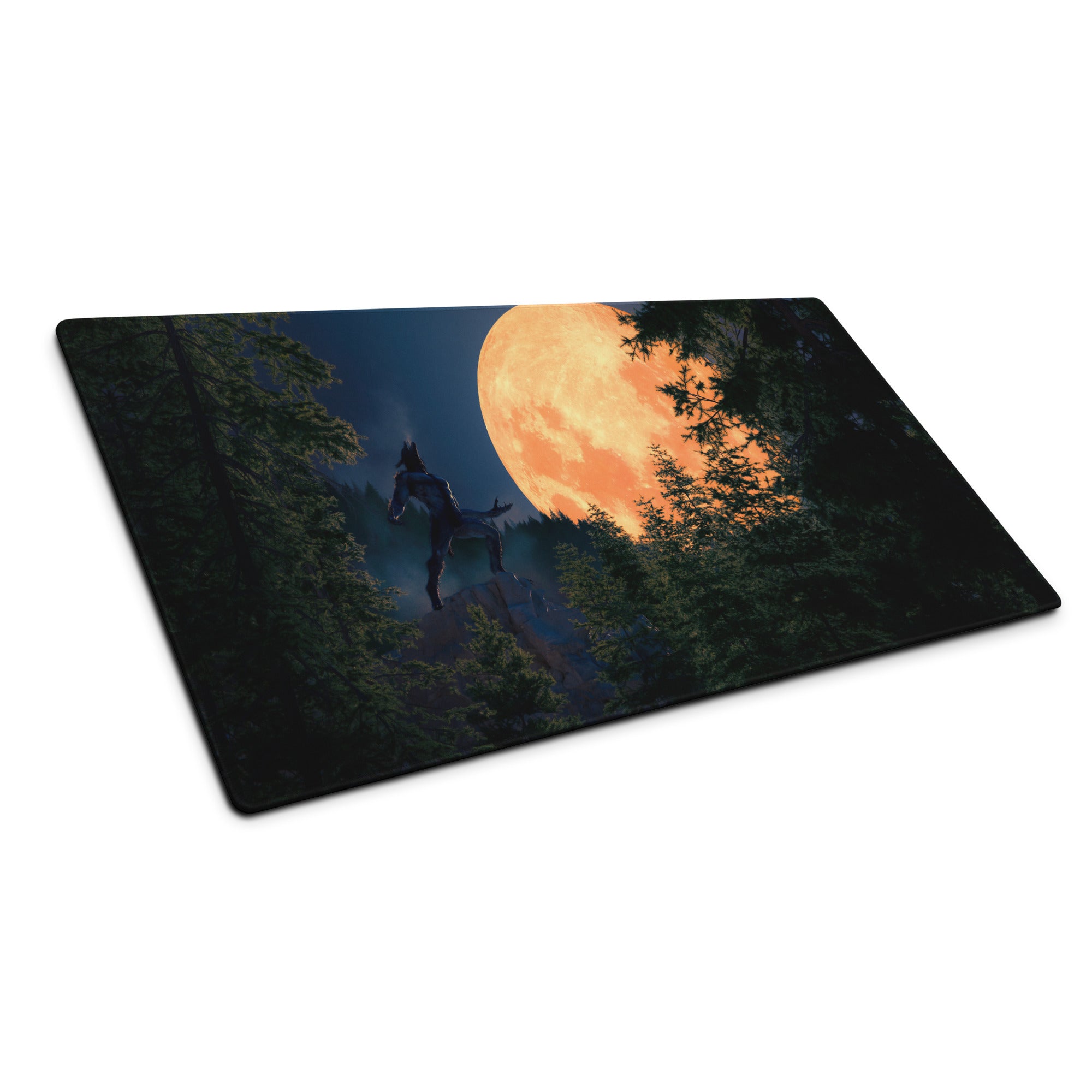 Gaming Mouse Pad Edge Stitch Moonlit Forest Orange Moon Large For Gaming Desk Non Slip