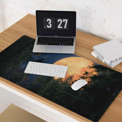 Gaming Mouse Pad Edge Stitch Moonlit Forest Orange Moon Large For Gaming Desk Non Slip