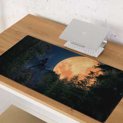 Gaming Mouse Pad Edge Stitch Moonlit Forest Orange Moon Large For Gaming Desk Non Slip