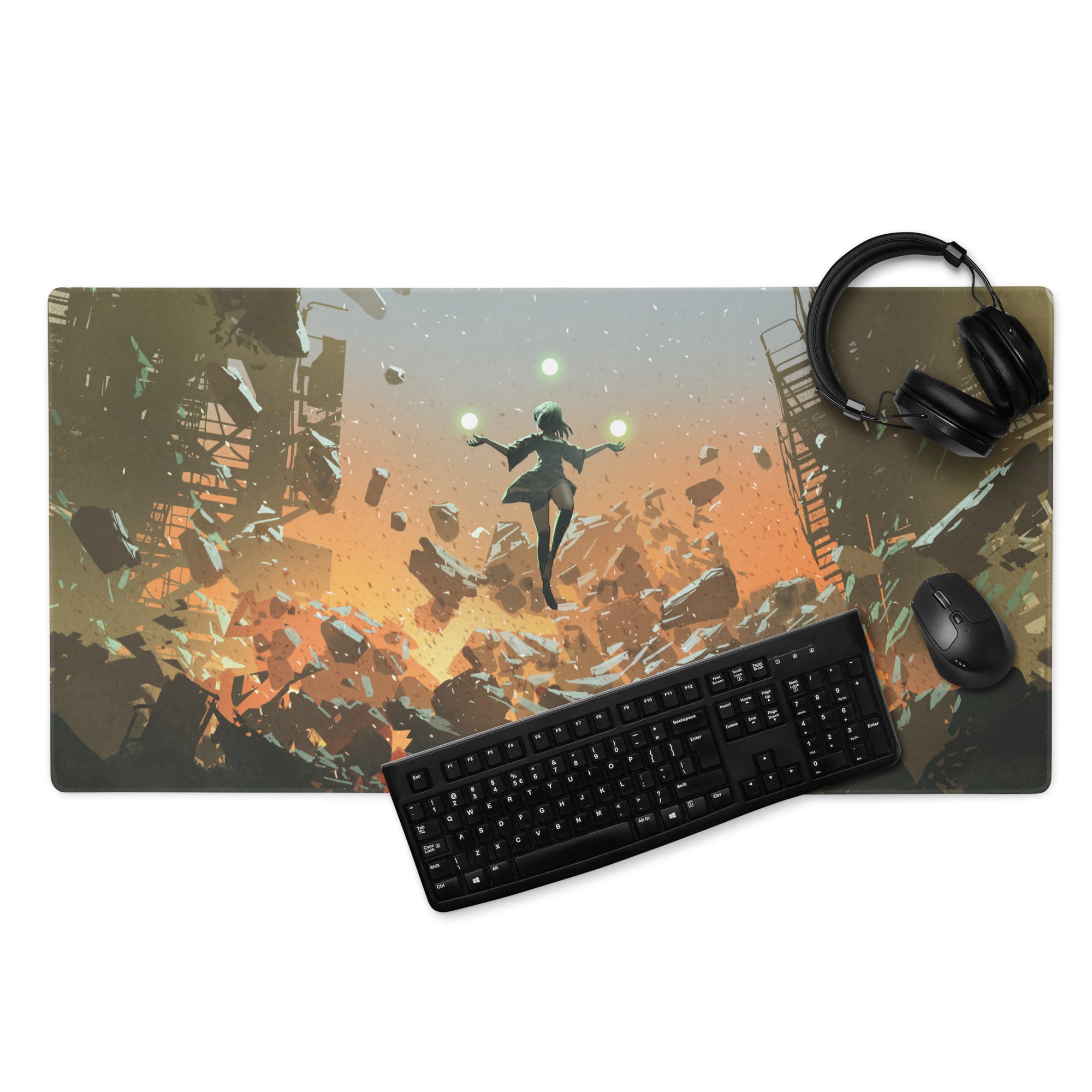 Gaming Mouse Pad Large Orange Teal Urban Dystopian Digital Art For Gaming Desk Setup