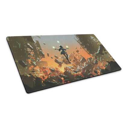 Gaming Mouse Pad Large Orange Teal Urban Dystopian Digital Art For Gaming Desk Setup