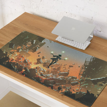 Gaming Mouse Pad Large Orange Teal Urban Dystopian Digital Art For Gaming Desk Setup