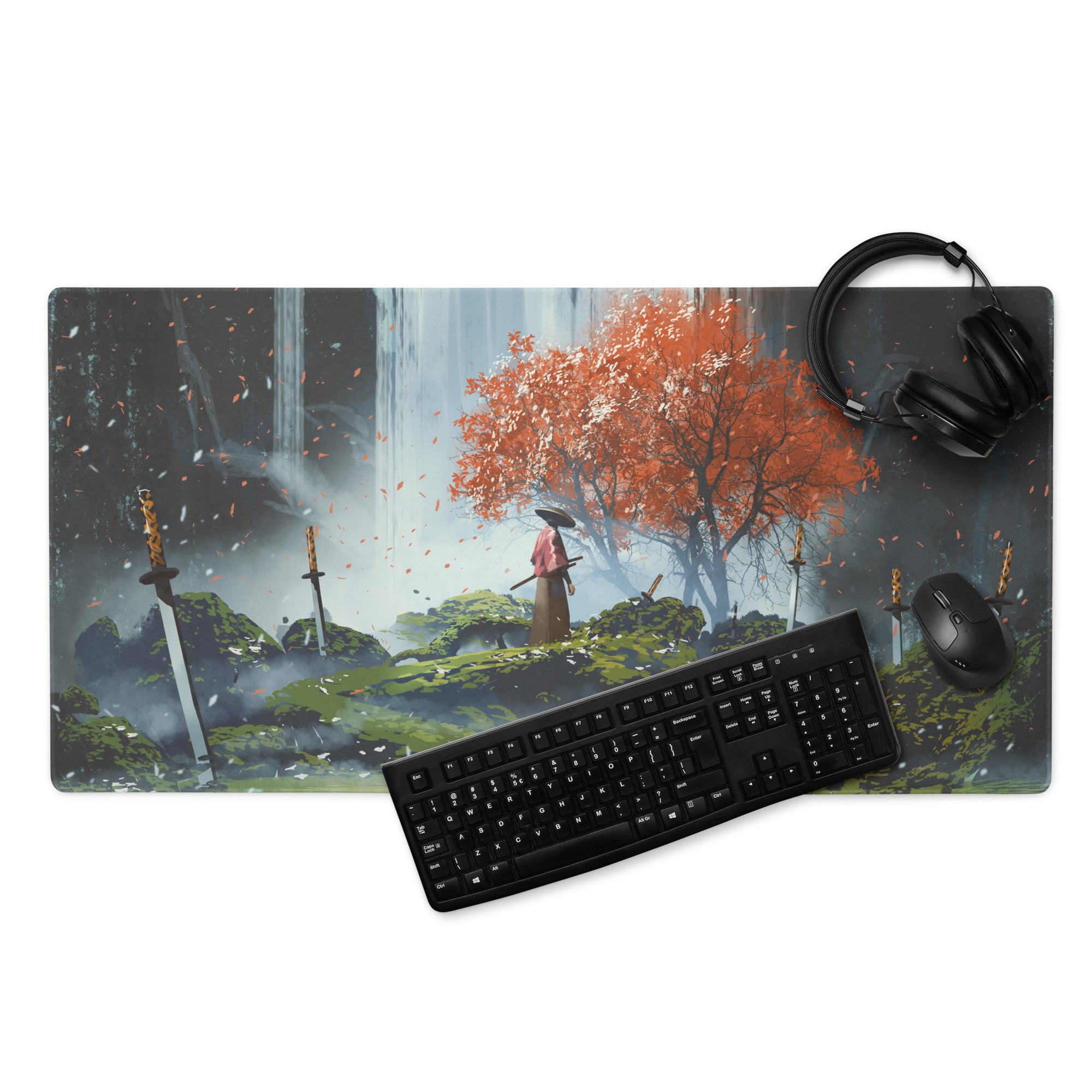 Gaming Mouse Pad Large Size With Dark Blue Gray And Orange Red Tree Scene For Desktop Gaming Epic Fantasy Art