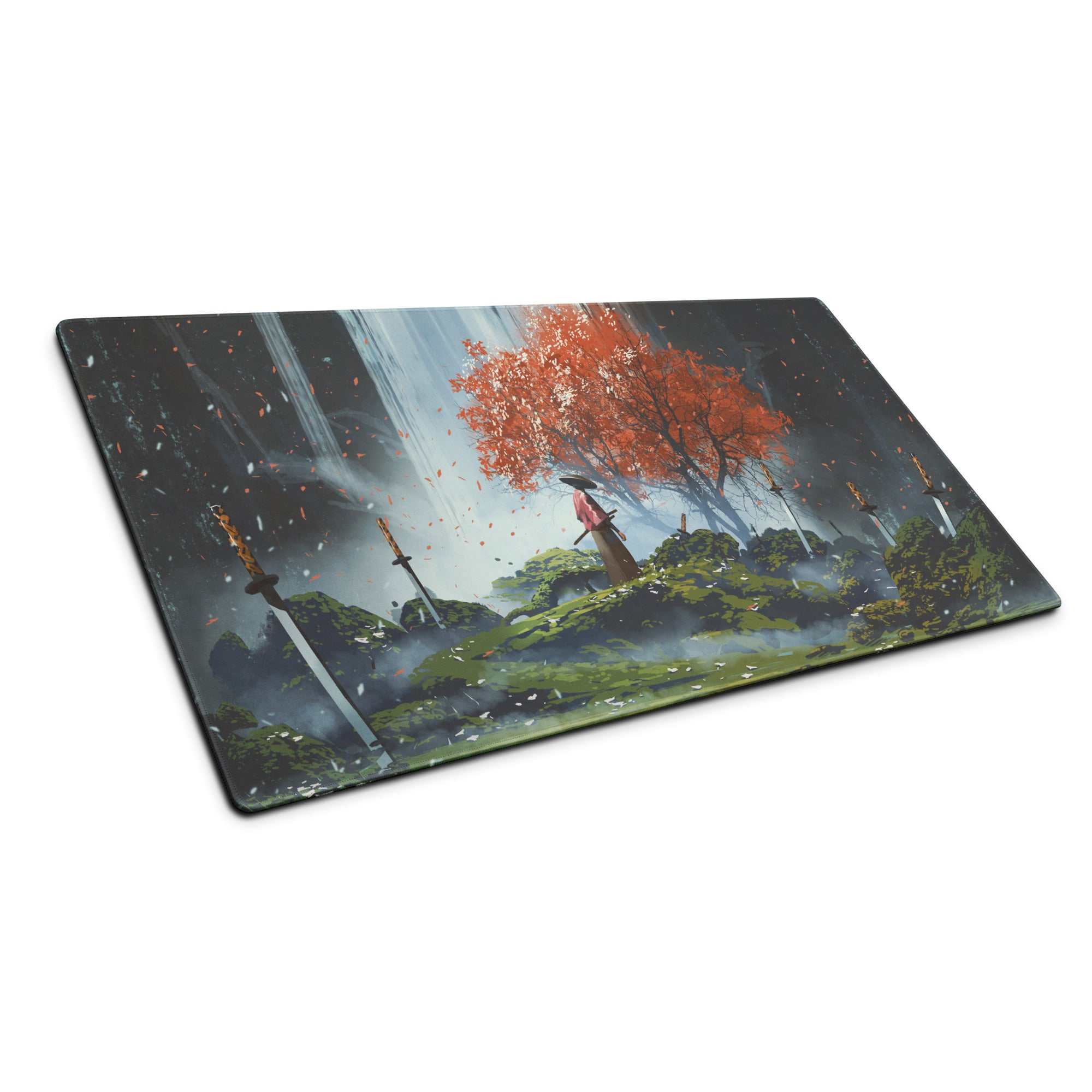 Gaming Mouse Pad Large Size With Dark Blue Gray And Orange Red Tree Scene For Desktop Gaming Epic Fantasy Art