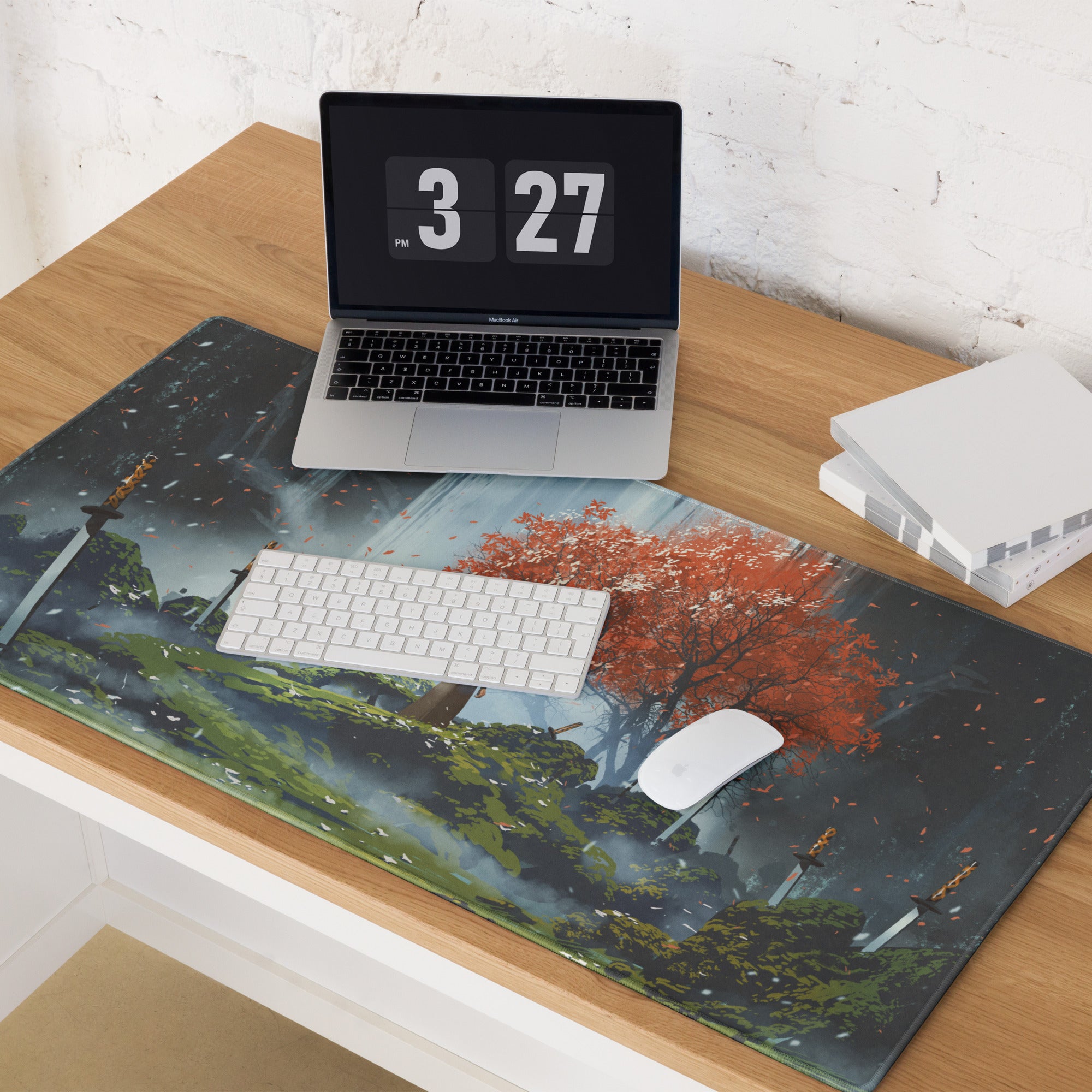 Gaming Mouse Pad Large Size With Dark Blue Gray And Orange Red Tree Scene For Desktop Gaming Epic Fantasy Art