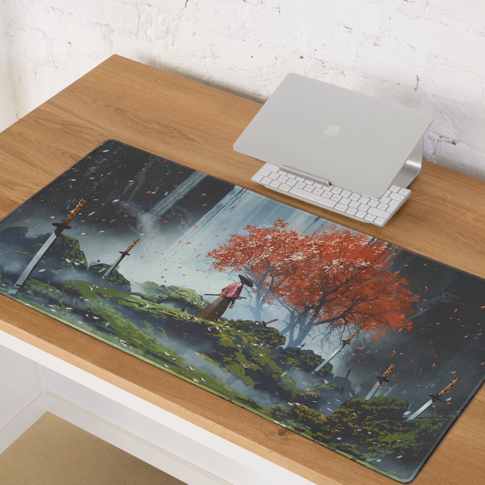 Gaming Mouse Pad Large Size With Dark Blue Gray And Orange Red Tree Scene For Desktop Gaming Epic Fantasy Art