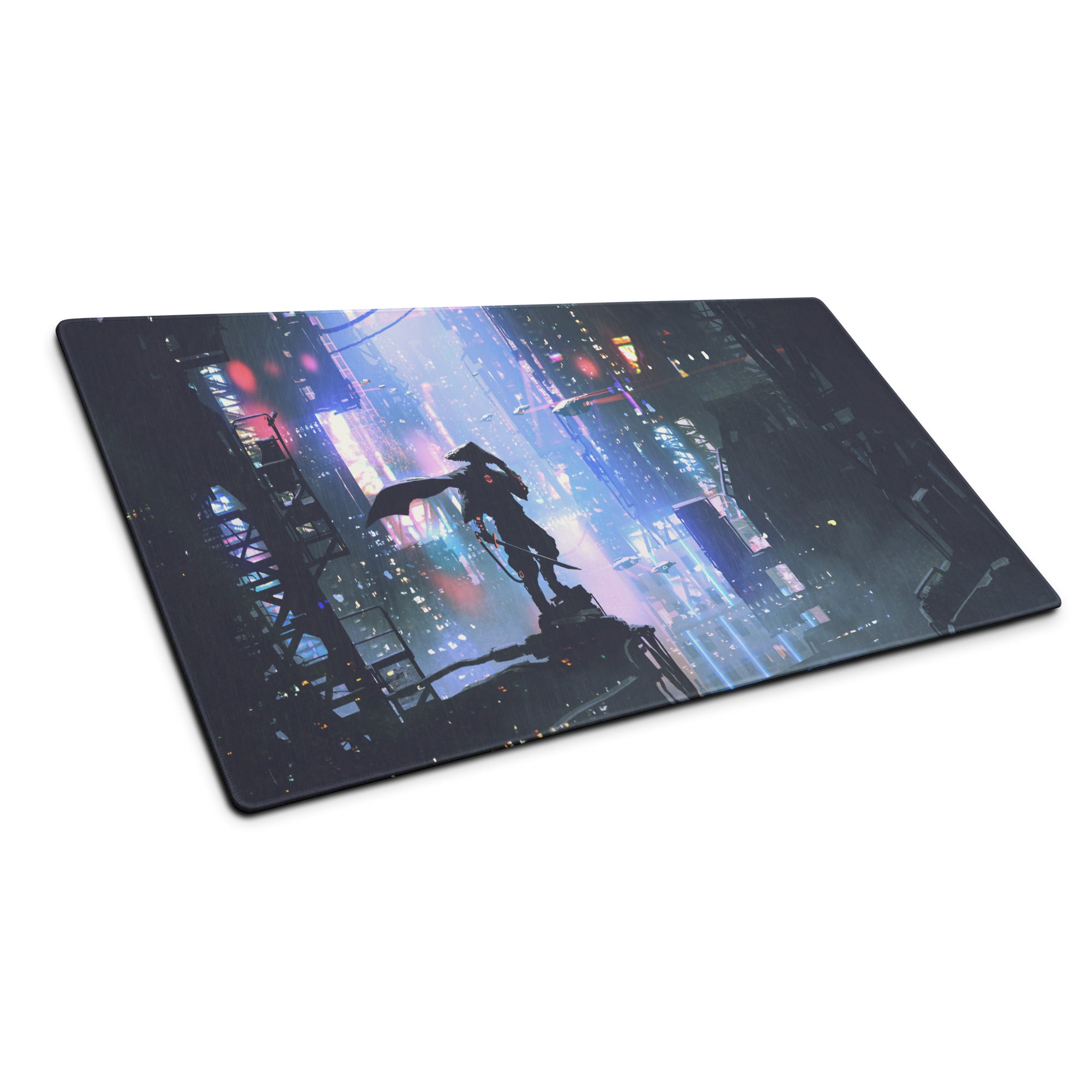 Cyberpunk Cityscape Gaming Mouse Pad Blue Purple Neon for Gaming Desk Futuristic