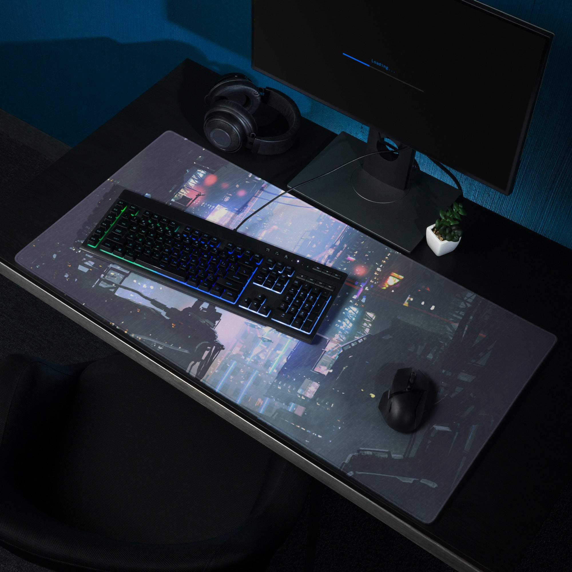 Cyberpunk Cityscape Gaming Mouse Pad Blue Purple Neon for Gaming Desk Futuristic