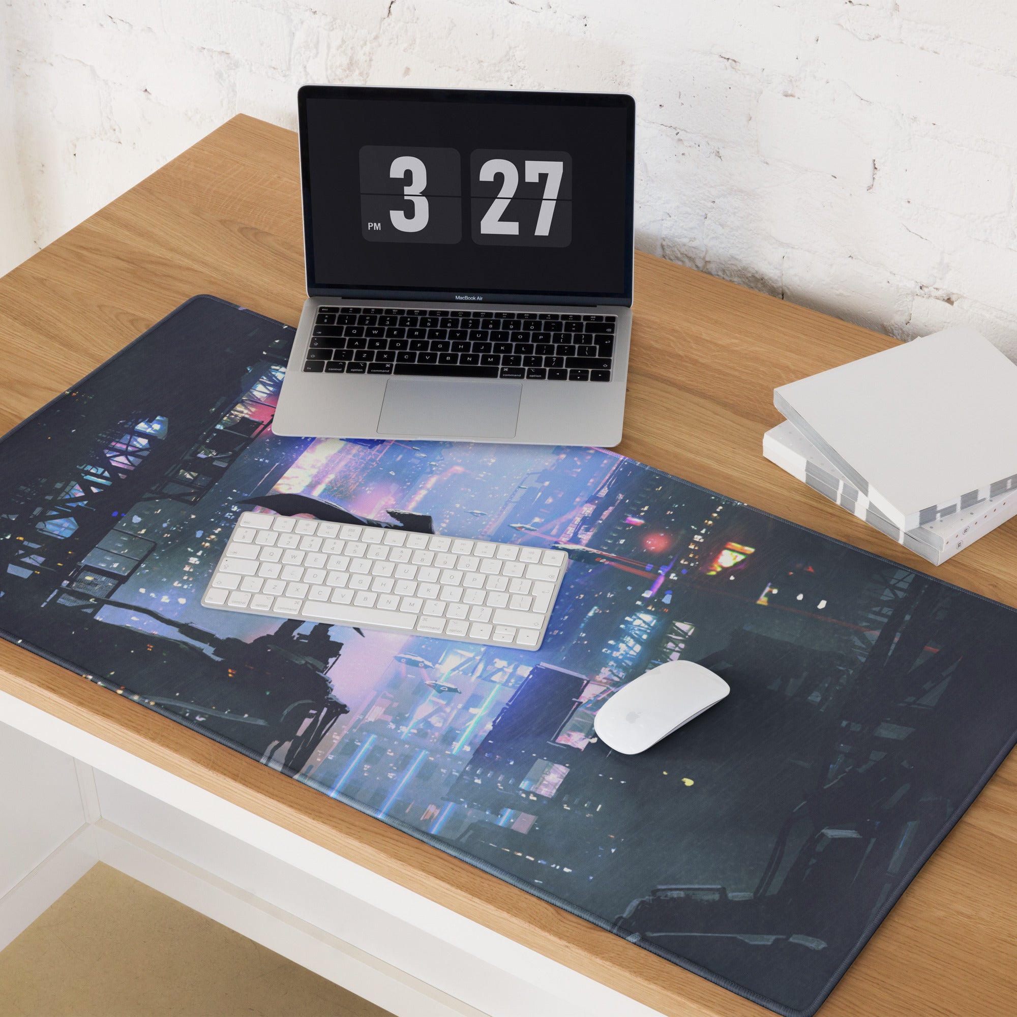 Cyberpunk Cityscape Gaming Mouse Pad Blue Purple Neon for Gaming Desk Futuristic