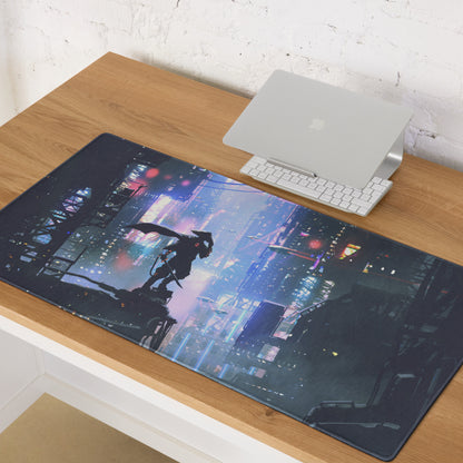 Cyberpunk Cityscape Gaming Mouse Pad Blue Purple Neon for Gaming Desk Futuristic