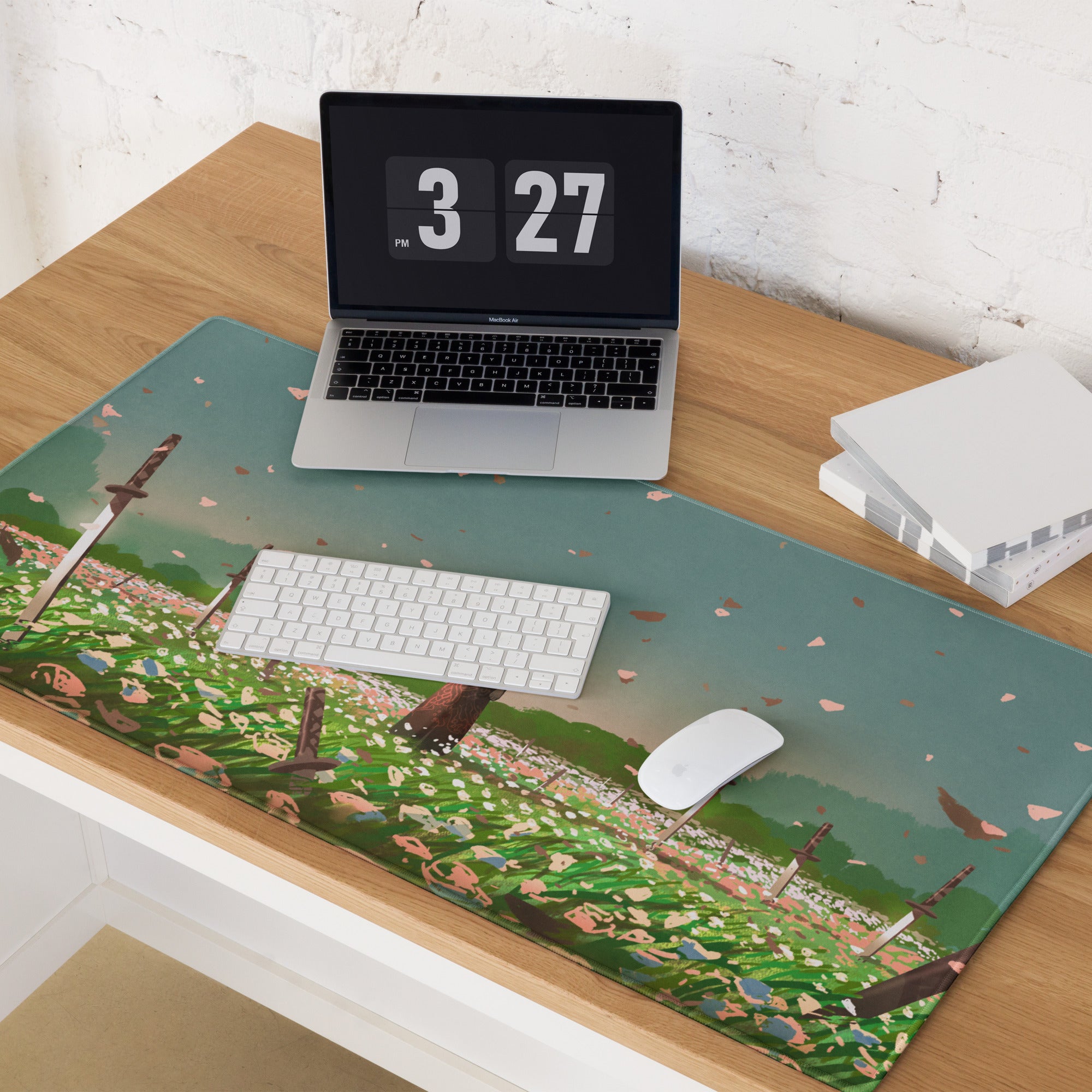 Gaming Mouse Pad Teal And Pink For Gaming Desk Setup Illustration Style Calming Mood Esports Decor Digital Artwork