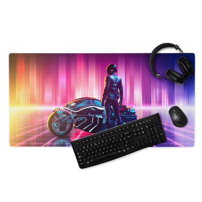 Futuristic Neon Rider Gaming Mouse Pad Orange Pink Purple Blue Desk Cyberpunk Gradient