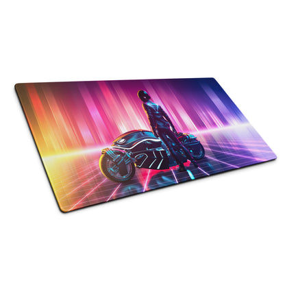 Futuristic Neon Rider Gaming Mouse Pad Orange Pink Purple Blue Desk Cyberpunk Gradient