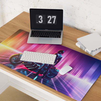 Futuristic Neon Rider Gaming Mouse Pad Orange Pink Purple Blue Desk Cyberpunk Gradient
