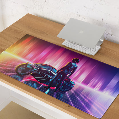Futuristic Neon Rider Gaming Mouse Pad Orange Pink Purple Blue Desk Cyberpunk Gradient