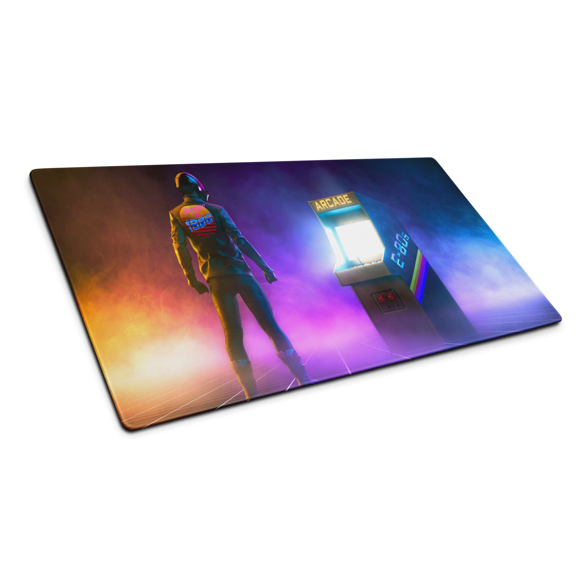 Neon Arcade Gamer Mouse Pad Desk Setup Purple Orange Blue Hues Retro Style For Gaming Desk