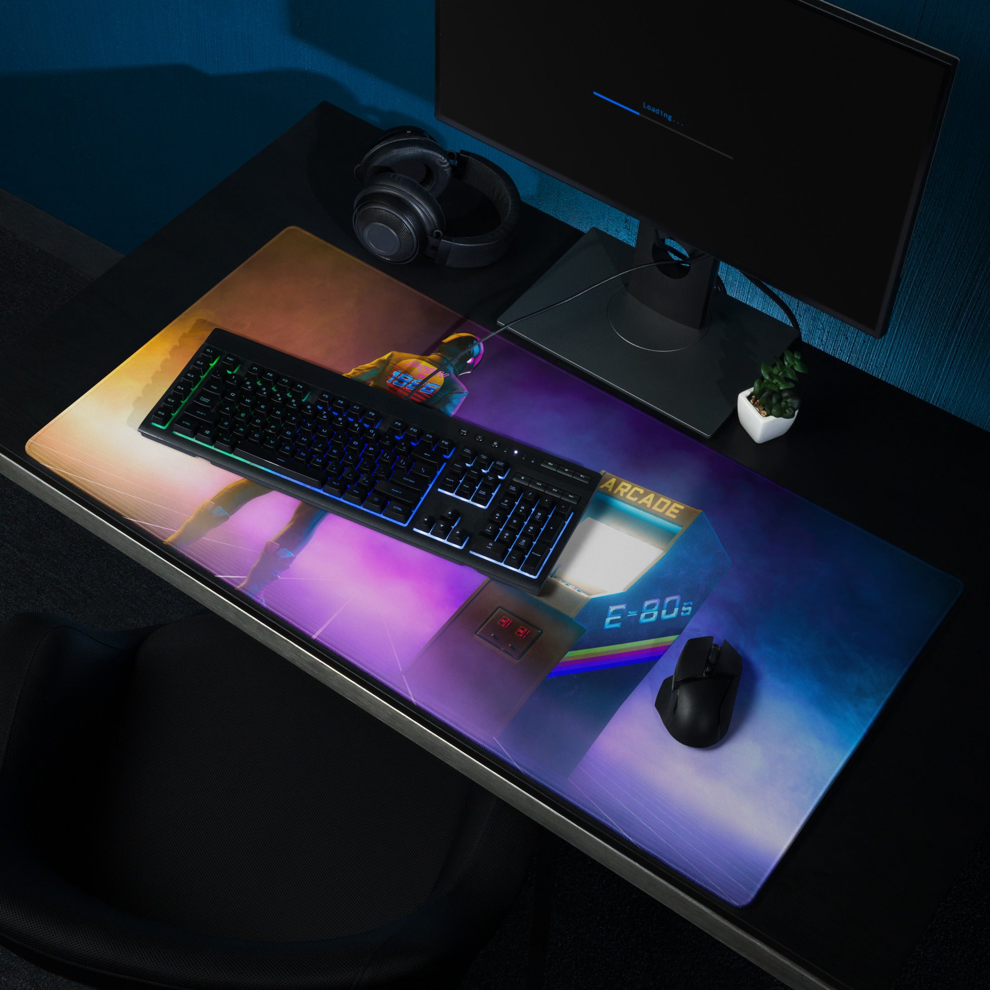 Neon Arcade Gamer Mouse Pad Desk Setup Purple Orange Blue Hues Retro Style For Gaming Desk