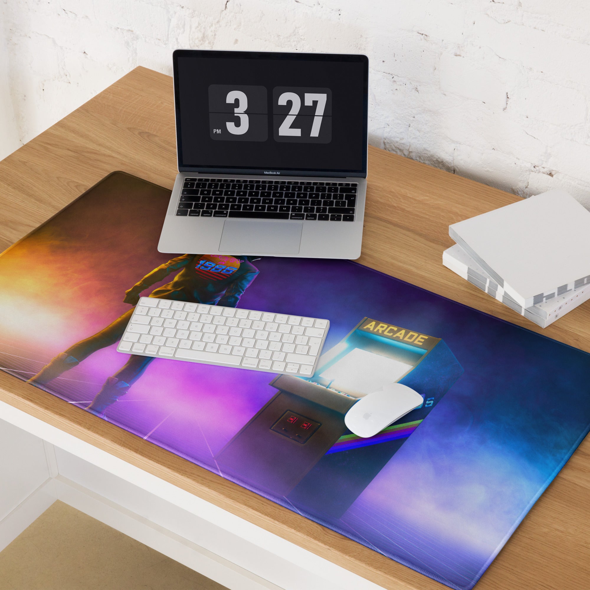 Neon Arcade Gamer Mouse Pad Desk Setup Purple Orange Blue Hues Retro Style For Gaming Desk