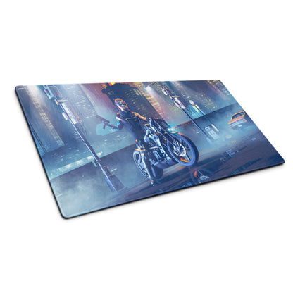 Gaming Mouse Pad Blue Neon Purple Cyberpunk Desk Setup Mat Large Size Non Slip Edge Stitch