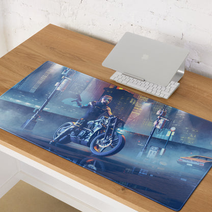 Gaming Mouse Pad Blue Neon Purple Cyberpunk Desk Setup Mat Large Size Non Slip Edge Stitch