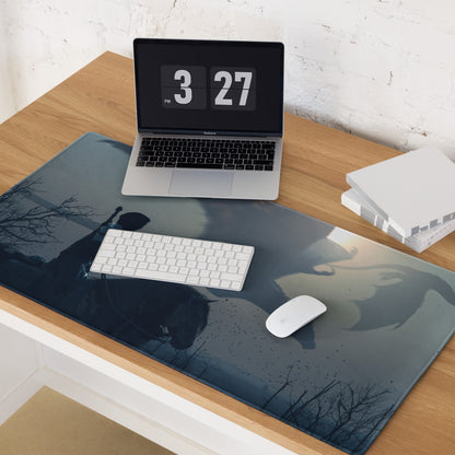 Gaming Mouse Pad Navy Blue Large Desk Mat For Gaming Setups Non Slip Base And Edge Stitching Cinematic Fantasy Art
