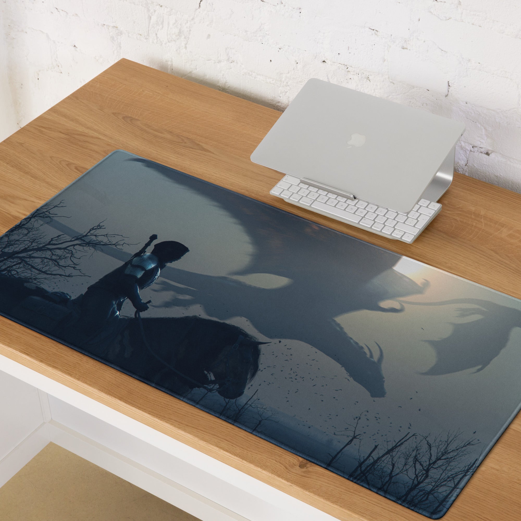 Gaming Mouse Pad Navy Blue Large Desk Mat For Gaming Setups Non Slip Base And Edge Stitching Cinematic Fantasy Art