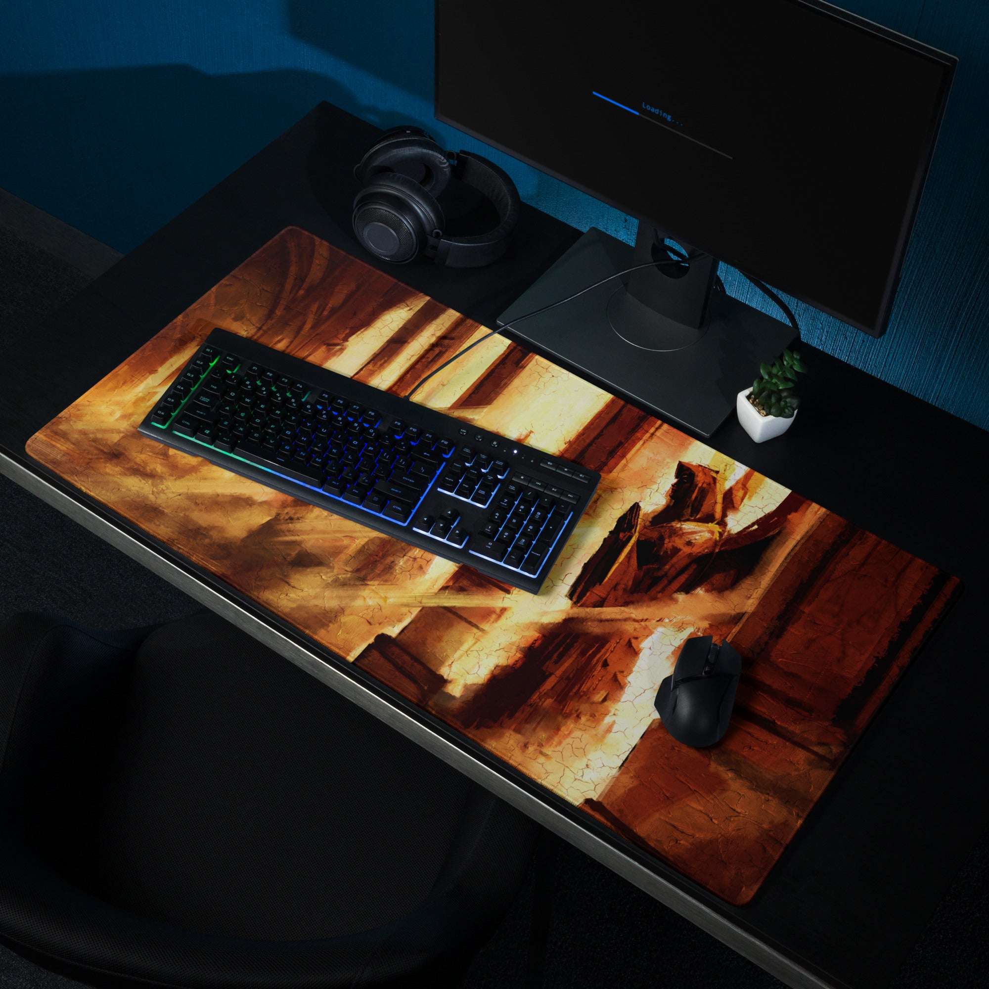 Orange Brown Gaming Mouse Pad Desk Mat For Gaming Setup Cinematic Abstract Mood Esports Decor Non Slip Backing Stitching