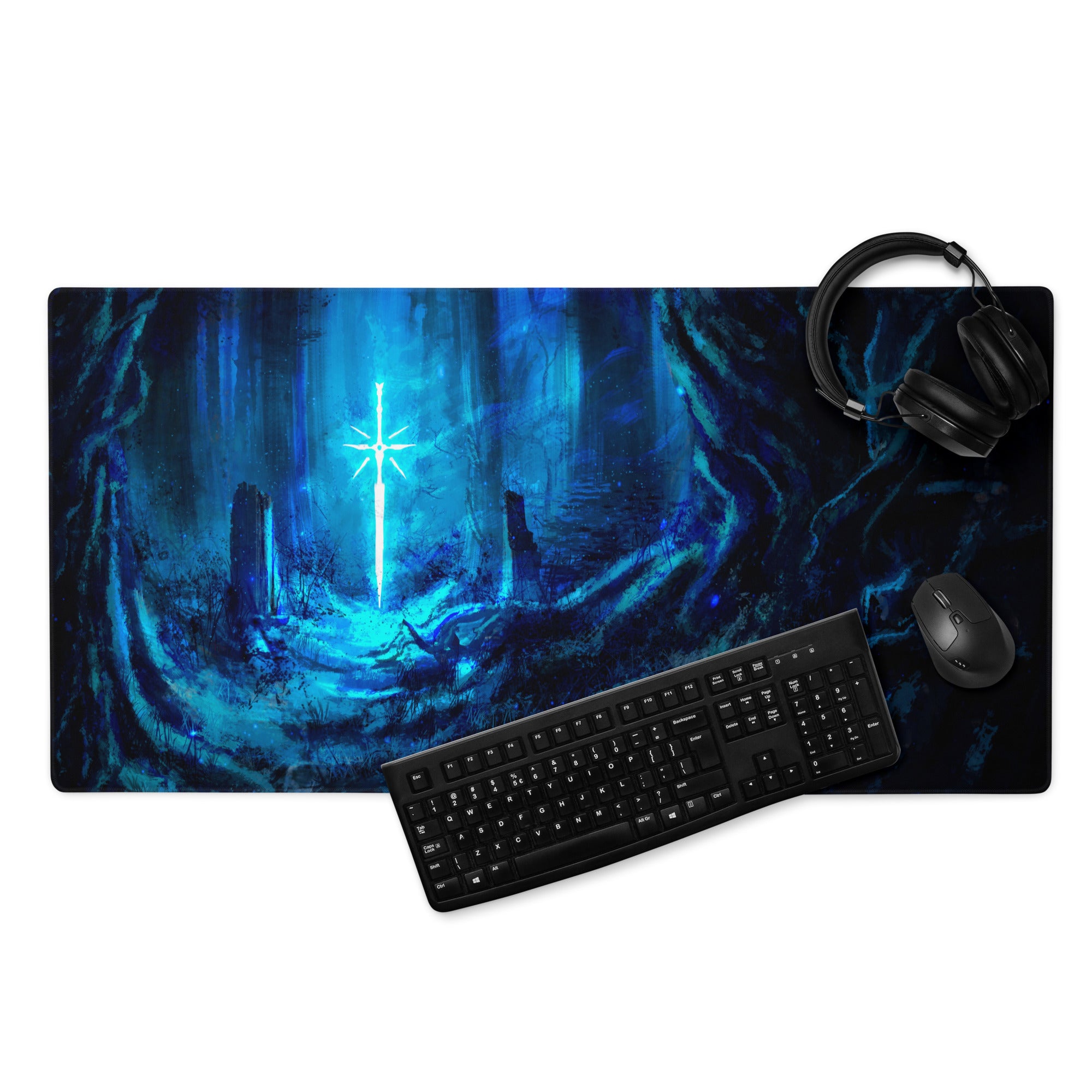 Blue Neon Fantasy Gaming Mouse Pad For Desk Setup Large Non Slip Edge Stitched Pro Grade