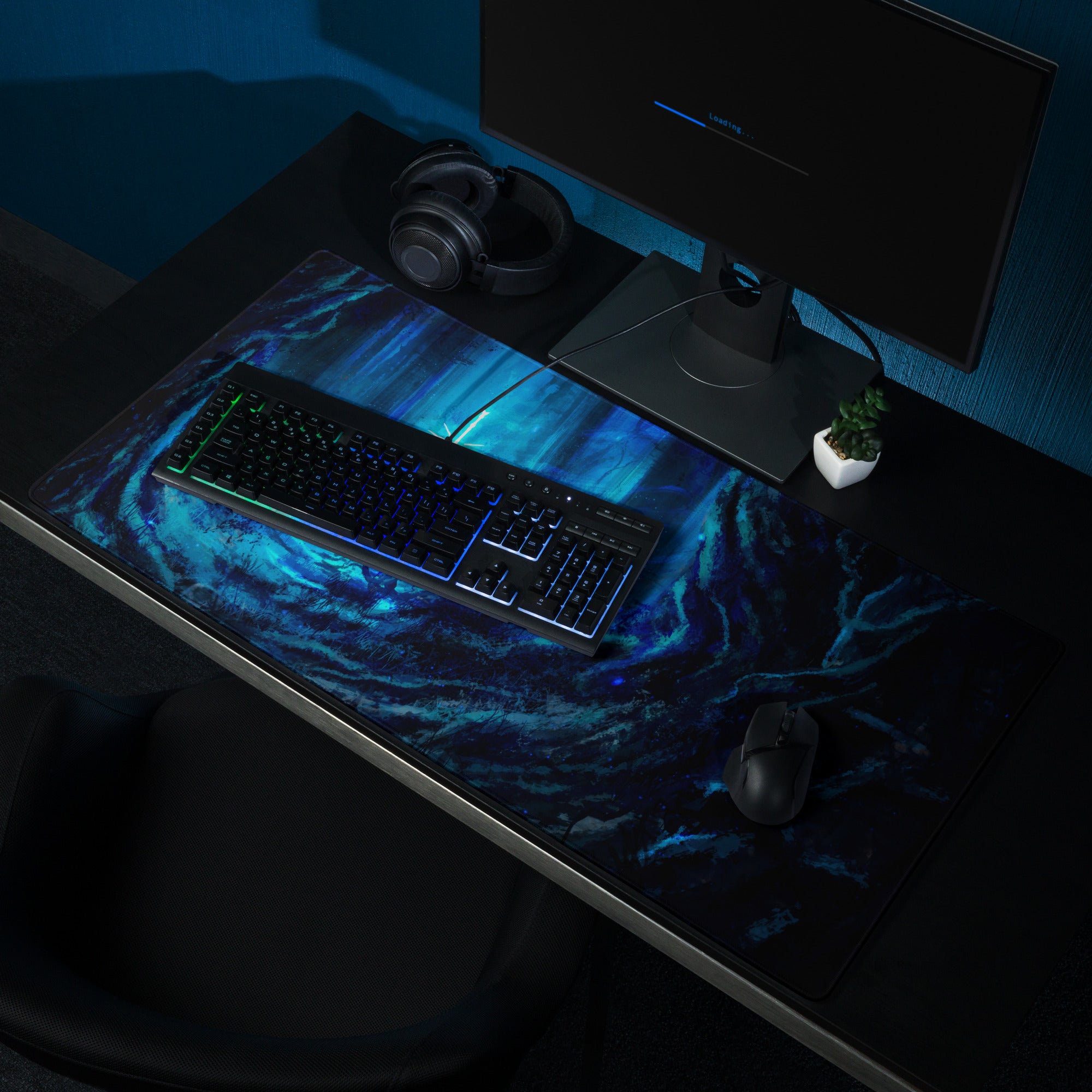 Blue Neon Fantasy Gaming Mouse Pad For Desk Setup Large Non Slip Edge Stitched Pro Grade