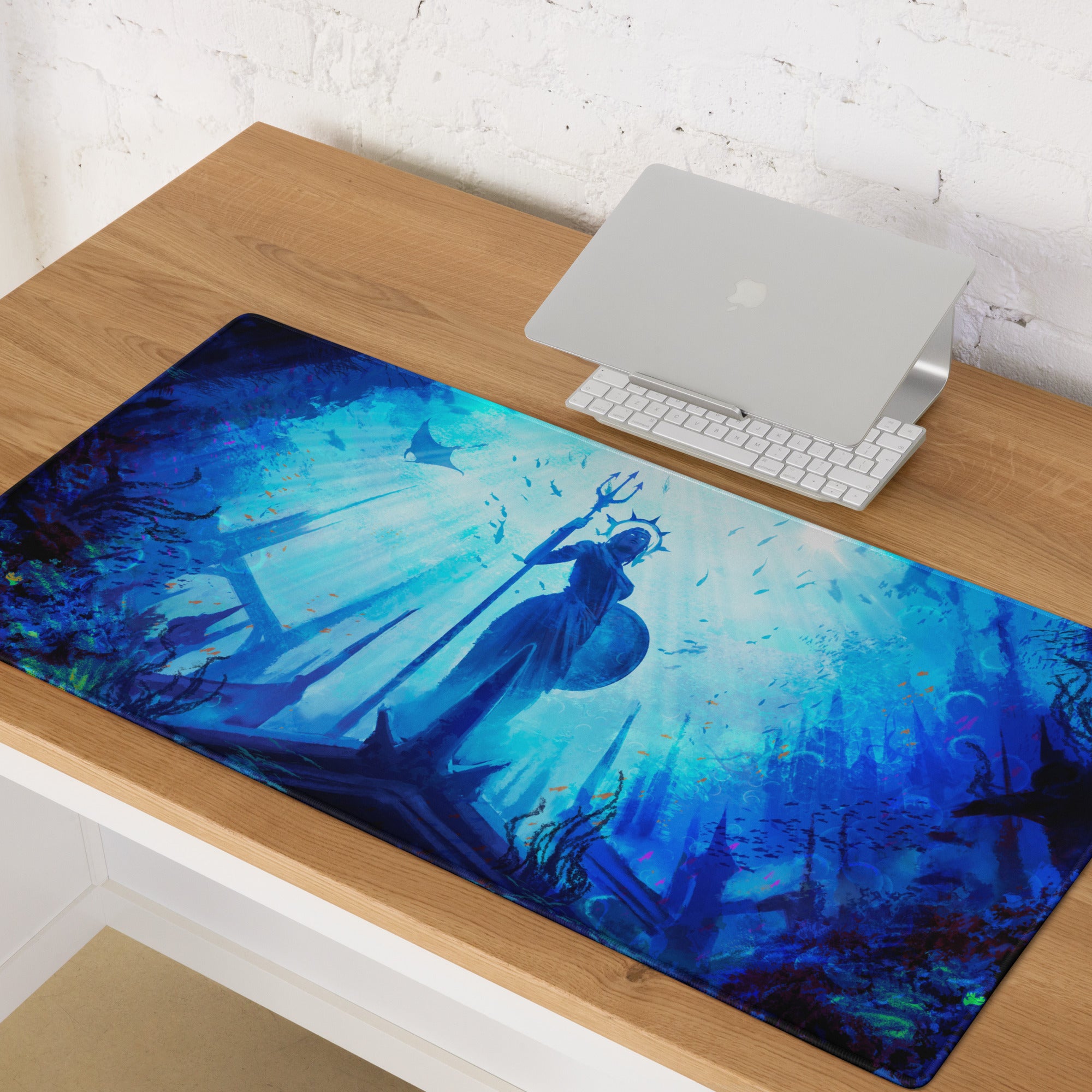 Underwater Blue Gaming Mouse Pad For Gaming Desk Setup Epic Ocean Fantasy Digital Art Style