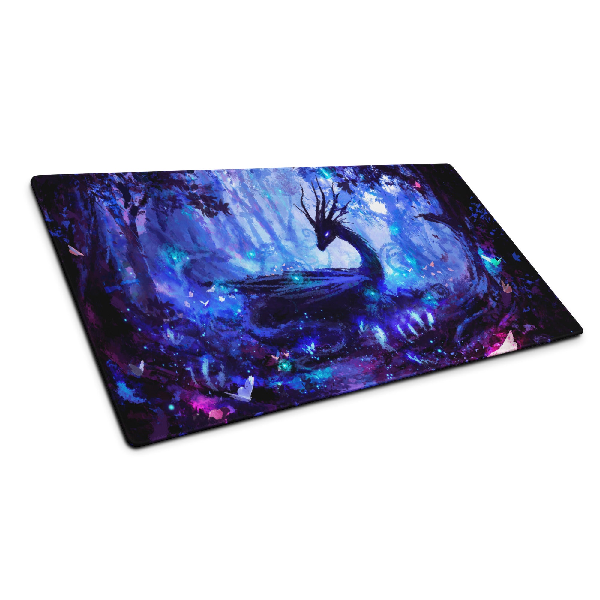 Blue Purple Gaming Mouse Pad Large For Desktop Setup Abstract Art Style Neon Glow Non Slip Base