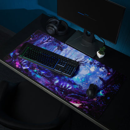 Blue Purple Gaming Mouse Pad Large For Desktop Setup Abstract Art Style Neon Glow Non Slip Base