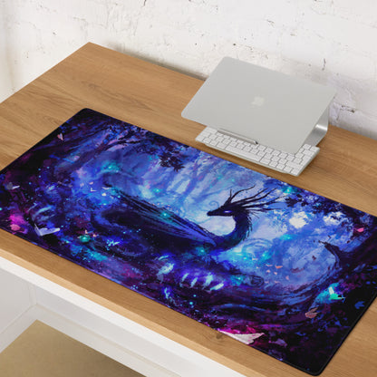 Blue Purple Gaming Mouse Pad Large For Desktop Setup Abstract Art Style Neon Glow Non Slip Base