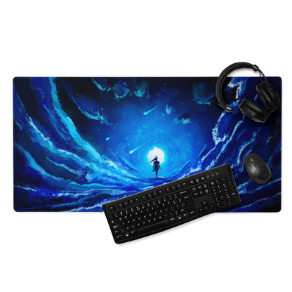 Blue Galaxy Gaming Mouse Pad Large Desk Mat For Gaming Setup Space Theme Digital Art Cosmic Style