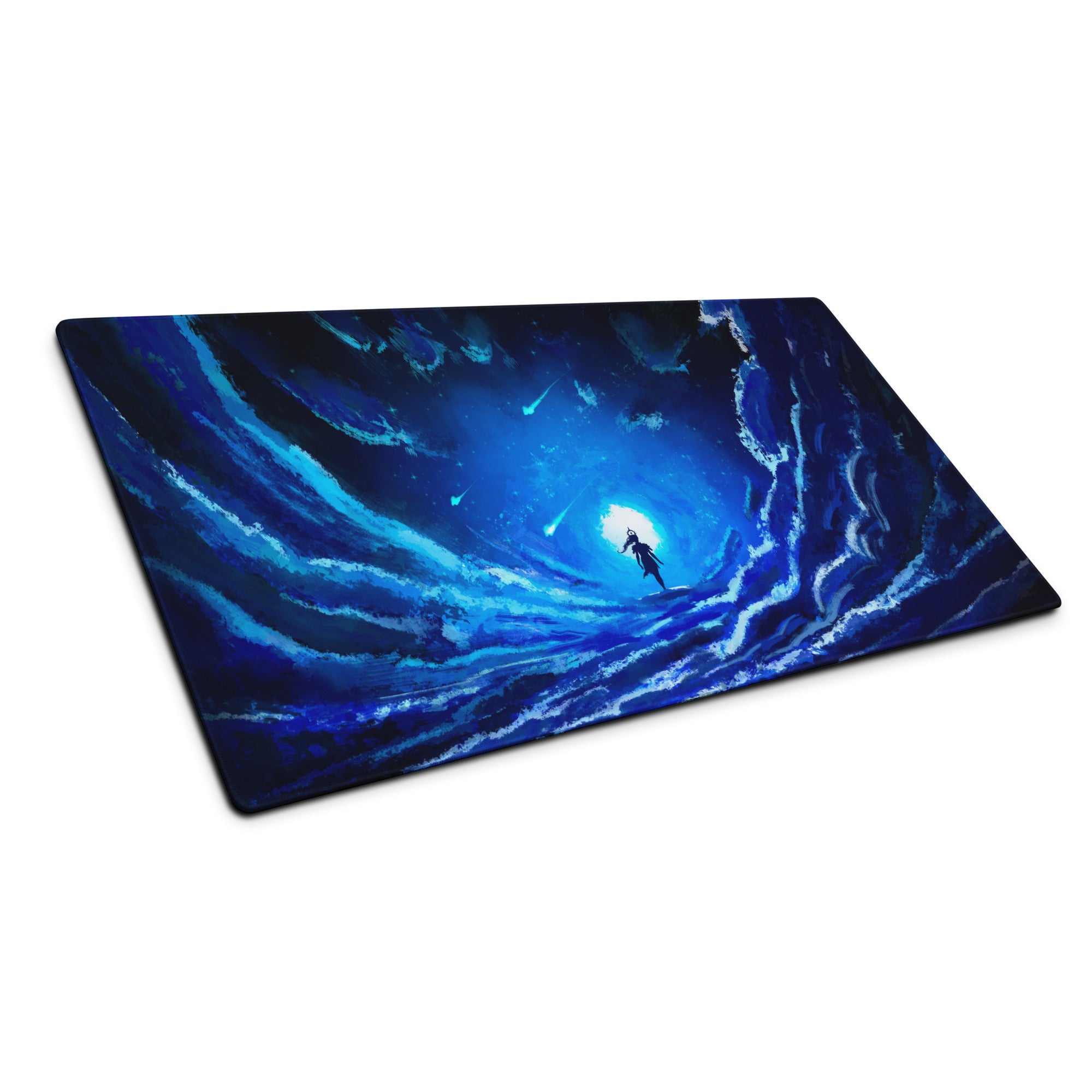 Blue Galaxy Gaming Mouse Pad Large Desk Mat For Gaming Setup Space Theme Digital Art Cosmic Style