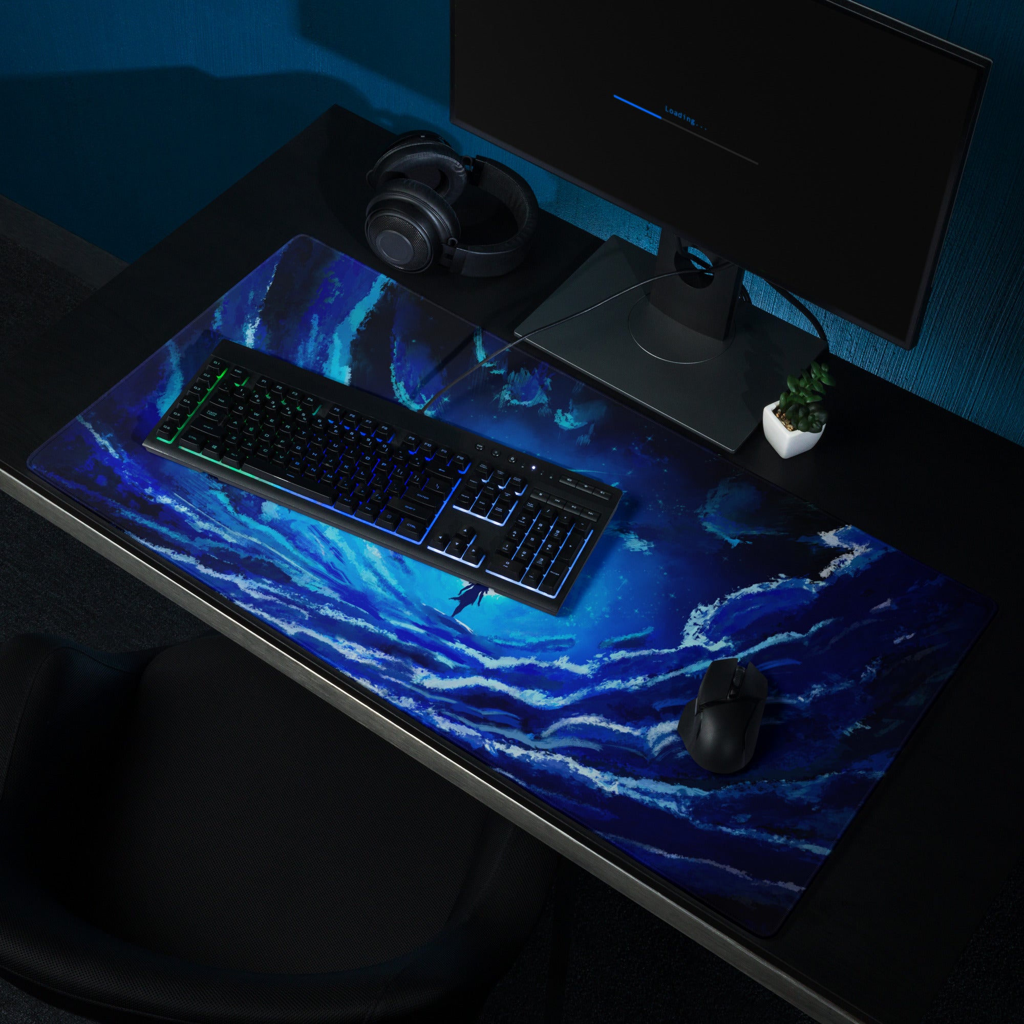 Blue Galaxy Gaming Mouse Pad Large Desk Mat For Gaming Setup Space Theme Digital Art Cosmic Style
