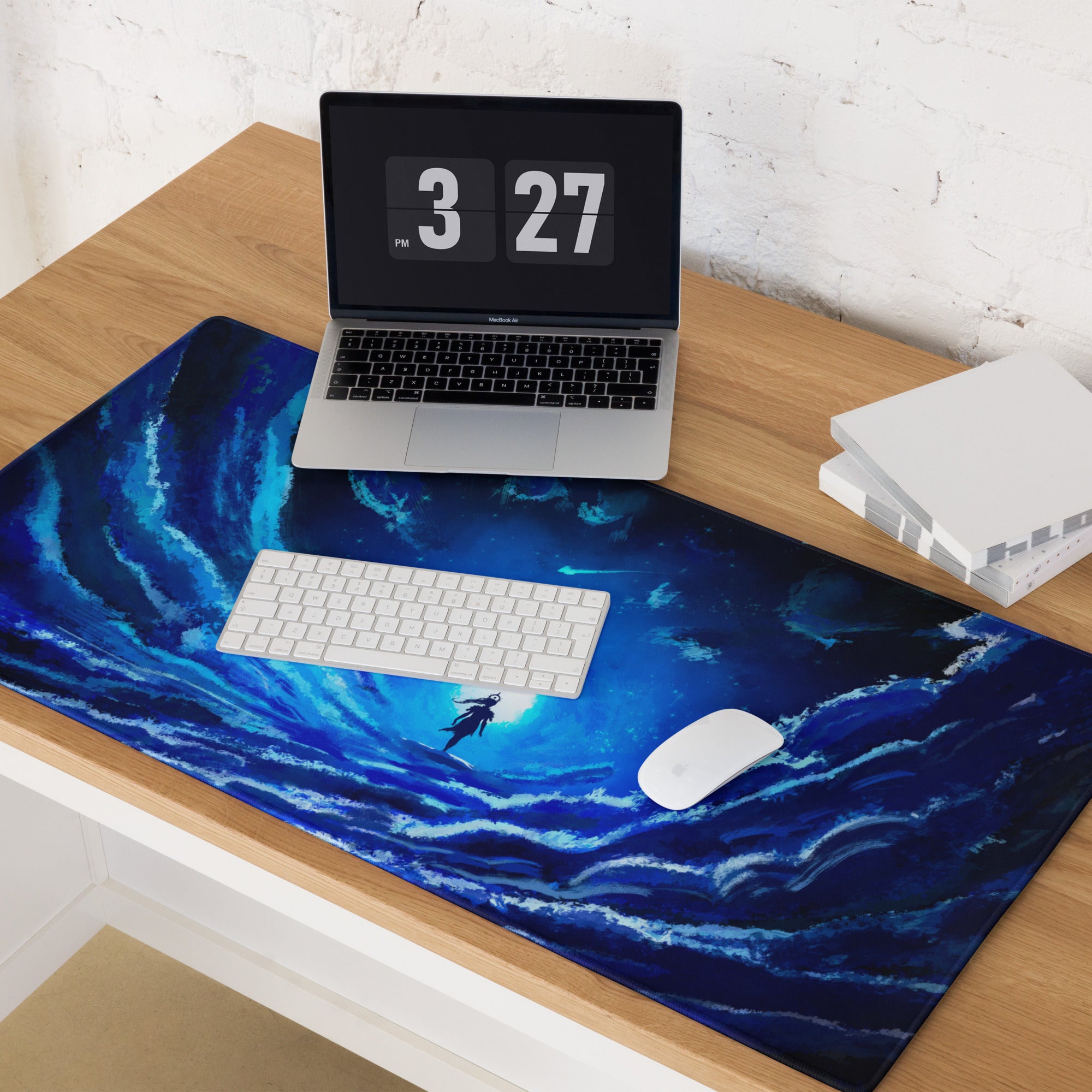 Blue Galaxy Gaming Mouse Pad Large Desk Mat For Gaming Setup Space Theme Digital Art Cosmic Style